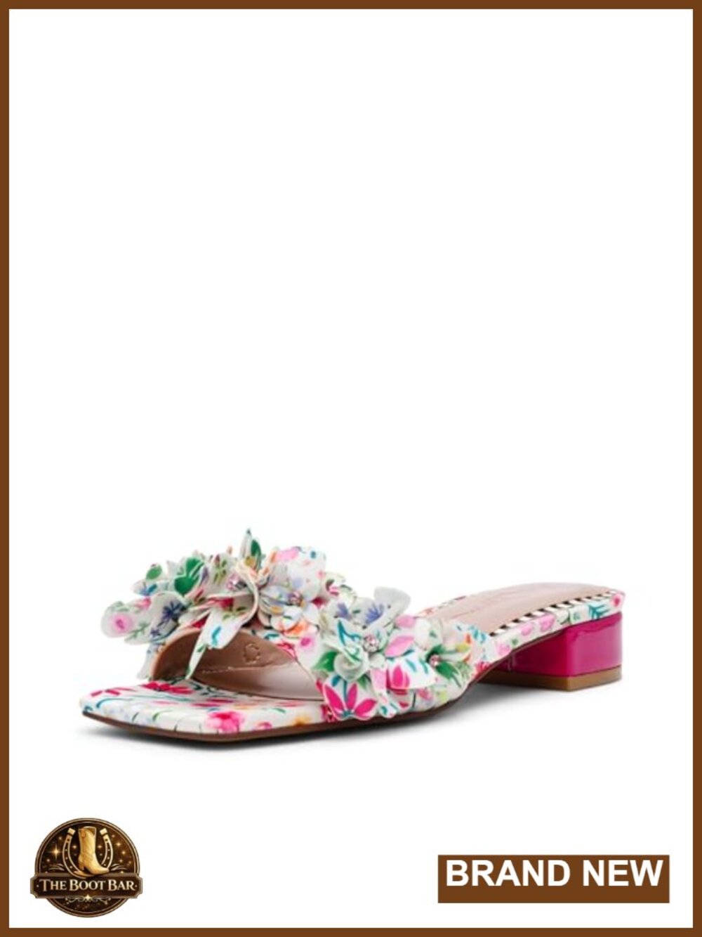 Women's Floral Slide Heeled Sandal Open Toe Block Heel Slip On